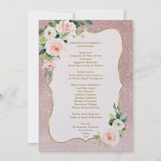 Invitation Fleurs blanches roses Gold Girl Menu Confirmation (Devant)