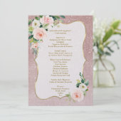 Invitation Fleurs blanches roses Gold Girl Menu Confirmation (Debout devant)