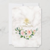 Invitation Fleurs blanches roses Marbre Or Sainte Communion (Dos)