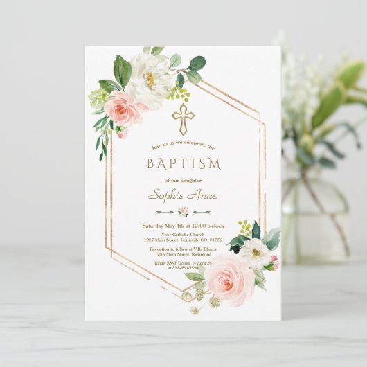 Invitation Fleurs blanches roses modernes Fleur de fleurs Cro (Debout devant)