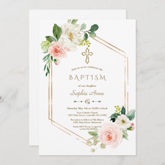 Invitation Fleurs blanches roses modernes Fleur de fleurs Cro (Devant / Derrière)