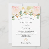 Invitation Fleurs blanches roses or vert mariage (Devant)