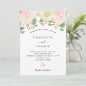 Invitation Fleurs blanches roses or vert mariage (Debout devant)