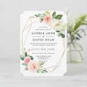 Invitation Fleurs blanches roses Rose Or tout en un Mariage (Debout devant)