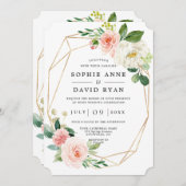 Invitation Fleurs blanches roses Rose Or tout en un Mariage (Devant / Derrière)