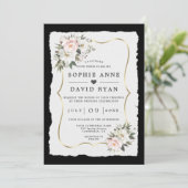 Invitation Fleurs blanches roses uniques Mariage or (Debout devant)