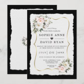 Invitation Fleurs blanches roses uniques Mariage or (Devant / Derrière)