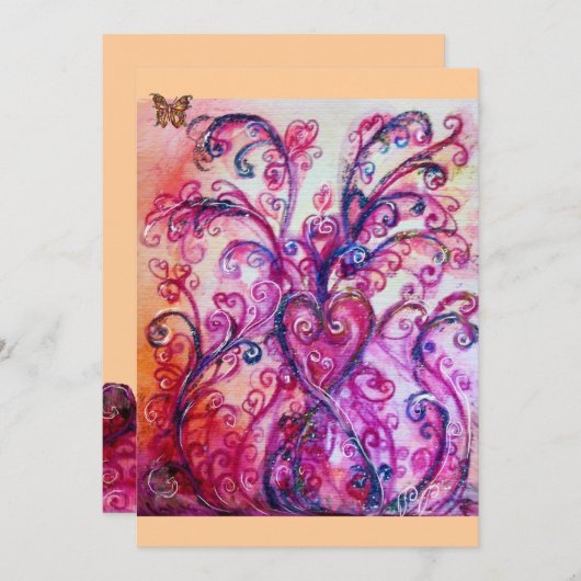 Invitation FLEURS BLANCHES rouge vif, violet rose (Devant / Derrière)