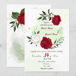 Invitation fleurs blanches rouges mariage
