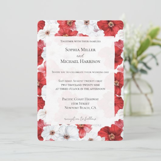 Invitation Fleurs blanches rouges Mariage floral (Debout devant)