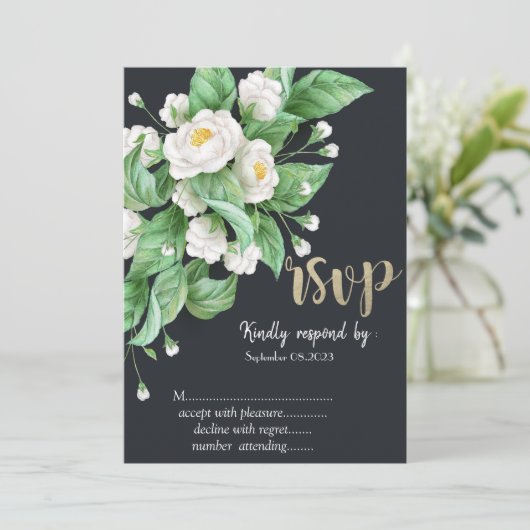 Invitation Fleurs blanches RSVP (Debout devant)
