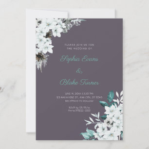Invitation Fleurs Blanches Rustiques Bohème Fumée Grise Maria