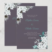 Invitation Fleurs Blanches Rustiques Bohème Fumée Grise Maria (Devant / Derrière)