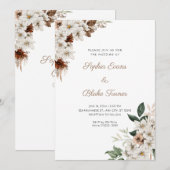 Invitation Fleurs blanches rustiques Bohème Mariage blanc (Devant / Derrière)