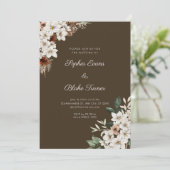 Invitation Fleurs blanches rustiques Boho bois brun mariage (Debout devant)