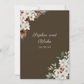 Invitation Fleurs blanches rustiques Boho bois brun mariage (Dos)