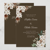 Invitation Fleurs blanches rustiques Boho bois brun mariage (Devant / Derrière)