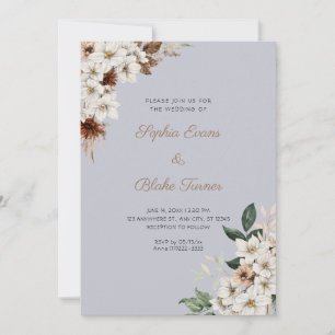 Invitation Fleurs blanches rustiques Boho Cloud gris Mariage