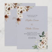 Invitation Fleurs blanches rustiques Boho Cloud gris Mariage (Devant / Derrière)