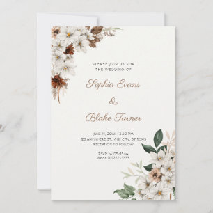 Invitation Fleurs blanches rustiques Boho Mariage blanc cassé