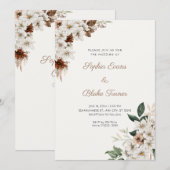 Invitation Fleurs blanches rustiques Boho Mariage blanc cassé (Devant / Derrière)
