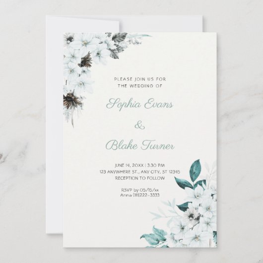 Invitation Fleurs Blanches Rustiques Mariage Bohème Blanc Cas (Devant)