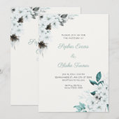 Invitation Fleurs Blanches Rustiques Mariage Bohème Blanc Cas (Devant / Derrière)
