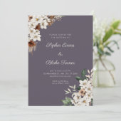 Invitation Fleurs blanches rustiques Mariage bohème gris fumé (Debout devant)