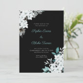 Invitation Fleurs Blanches Rustiques Mariage Bohème Noir (Debout devant)