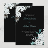 Invitation Fleurs Blanches Rustiques Mariage Bohème Noir (Devant / Derrière)