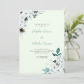 Invitation Fleurs Blanches Rustiques Mariage Bohème Vert Clai (Debout devant)