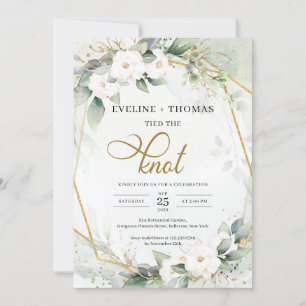 Invitation Fleurs blanches rustiques verdure or ovale le noeu