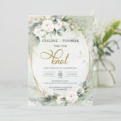 Invitation Fleurs blanches rustiques vert eucalyptus or oval (Debout devant)