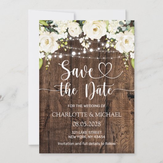 Invitation Fleurs blanches Save the Date Mariage (Devant)