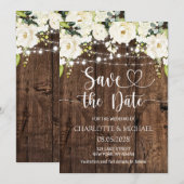 Invitation Fleurs blanches Save the Date Mariage (Devant / Derrière)