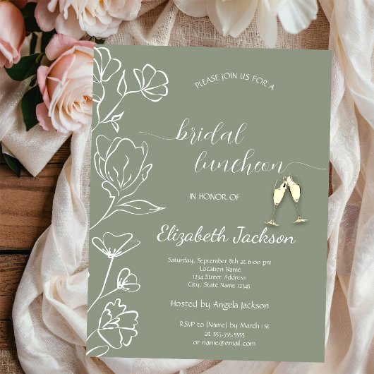 Invitation Fleurs blanches simples Mariage champagne sauge ve