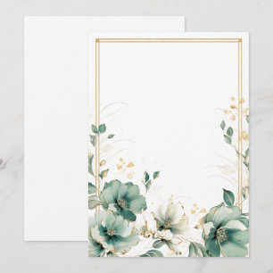 Invitation Fleurs blanches simples, sauge et or vierge 