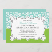 Invitation Fleurs blanches sur Fête de l'mariée Turquoise et  (Devant / Derrière)