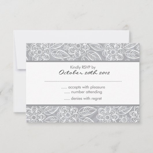 Invitation fleurs blanches sur motif gris RSVP (Devant)