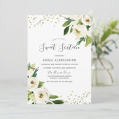 Invitation Fleurs blanches Sweet sixteen d'or moderne Invitat (Debout devant)