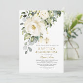 Invitation Fleurs blanches uniques Baptême 1er anniversaire P (Debout devant)