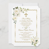 Invitation Fleurs blanches uniques Or Première Communion sain (Devant)
