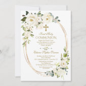 Invitation Fleurs blanches uniques Or Première Communion sain (Devant)