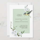 Invitation Fleurs blanches verdure aquarelle printemps oiseau (Devant)