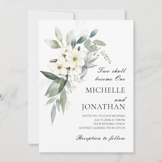 Invitation Fleurs blanches Verdure Bible chrétienne Mariage (Devant)