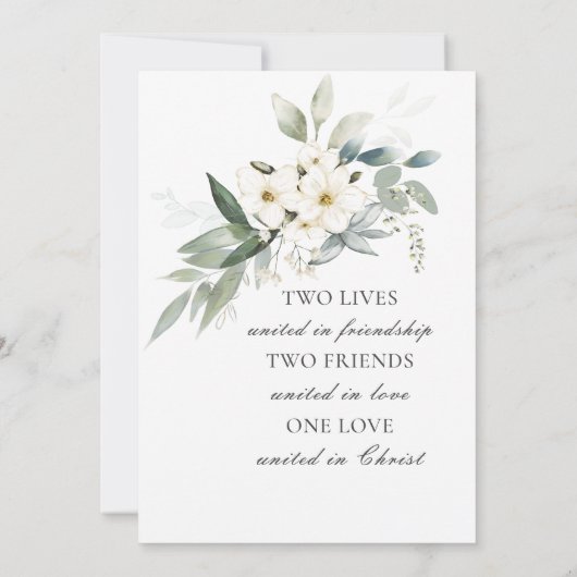 Invitation Fleurs blanches Verdure Bible chrétienne Mariage (Dos)