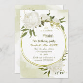 Invitation fleurs blanches verdure couronne dorée fête d'anni (Devant / Derrière)