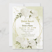 Invitation fleurs blanches verdure douche nuptiale géométriqu (Devant)