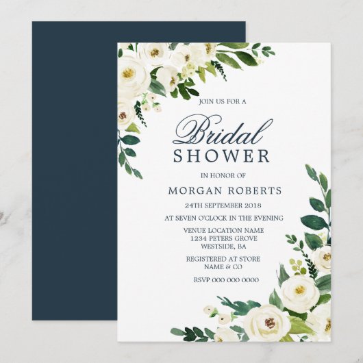 Invitation Fleurs blanches Verdure Fête des mariées moderne I (Devant / Derrière)