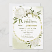 Invitation fleurs blanches verdure or couronne douche nuptial (Devant)